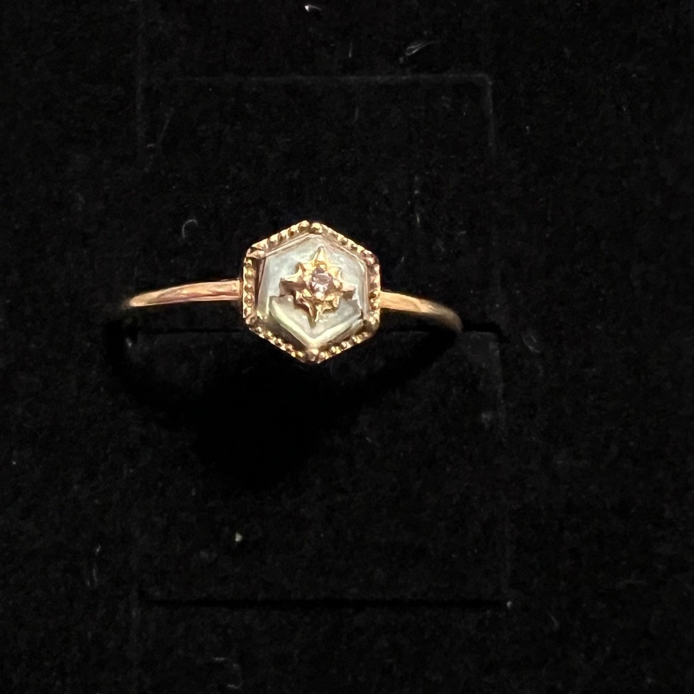 Local Eclectic Solid Gold Crystal Ring for Manifestation - Abalone